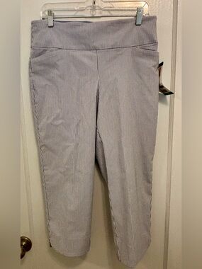 Women's Ankle Cropped Pants in Blue & White Pinstripe